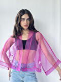 Retrobird Tasarım Organze Mini Kimono Kadın Fuşya