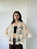 Retrobird Tasarım Tül Mini Kimono Kadın Krem