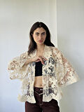 Retrobird Tasarım Tül Mini Kimono Kadın Krem