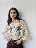Retrobird Tasarım Tül Mini Kimono Kadın Krem
