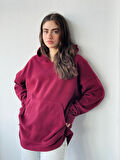 Retrobird Polar Kışlık Oversize Kapüşonlu Sweatshirt Unisex Bordo