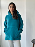 Retrobird Polar Kışlık Oversize Kapüşonlu Sweatshirt Unisex Petrol