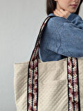 Retrobird Tasarım Kapitone Tote Çanta Shopping Bag Kadın Bej