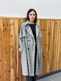 Retrobird Tasarım İngiliz Pelerin Model Trenchcoat Ceket Kadın Gri
