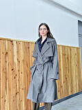 Retrobird Tasarım İngiliz Pelerin Model Trenchcoat Ceket Kadın Piti Kareli