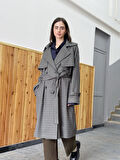 Retrobird Tasarım İngiliz Pelerin Model Trenchcoat Ceket Kadın Piti Kareli