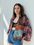 Retrobird Tasarım Etnik Desen Şifon Mini Kimono Kadın Çok Renkli