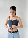 Retrobird Tasarım Önden Fermuarlı Büstiyer Kadın Lacivert