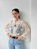 Retrobird Tasarım Tül Mini Kimono Kadın Fildişi