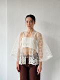 Retrobird Tasarım Tül Mini Kimono Kadın Beyaz