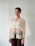 Retrobird Tasarım Tül Mini Kimono Kadın Beyaz