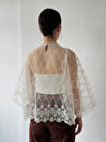 Retrobird Tasarım Tül Mini Kimono Kadın Beyaz