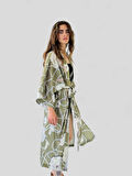 Retrobird Tasarım Desenli Uzun Kimono Kadın Haki