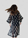 Retrobird Tasarım Çiçek Desenli Uzun Kimono Kadın Siyah