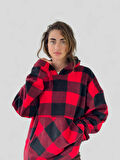 Retrobird Polar Kışlık Oversize Kapüşonlu Sweatshirt Unisex Kırmızı