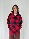 Retrobird Polar Kışlık Oversize Kapüşonlu Sweatshirt Unisex Kırmızı