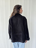 Retrobird Tasarım Kadife Bomber Ceket Mont Kadın Siyah