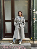Retrobird Valencia Kuşaklı Trenchcoat Hafif Kaban Kadın Gri