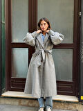 Retrobird Valencia Kuşaklı Trenchcoat Hafif Kaban Kadın Gri
