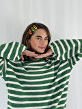 Retrobird Boğazlı Çizgili Kazak Kadın Yeşil 
