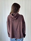 Retrobird Havlu Kumaş Oversize Kapüşonlu Sweatshirt Kadın Mürdüm