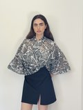 Retrobird Tasarım Transparan Dantel Boho Mini Kimono Kadın Gri Beyaz
