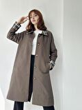 Retrobird Ekose Yaka İngiliz Stili Tasarım Trenchcoat Kadın Haki