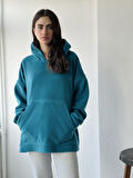 Retrobird Polar Kışlık Oversize Kapüşonlu Sweatshirt Unisex Petrol