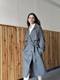 Retrobird Tasarım İngiliz Pelerin Model Trenchcoat Ceket Kadın Füme