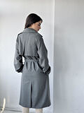 Retrobird Tasarım İngiliz Pelerin Model Trenchcoat Ceket Kadın Füme