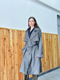 Retrobird Tasarım İngiliz Pelerin Model Trenchcoat Ceket Kadın Piti Kareli