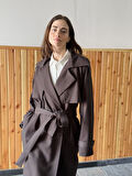 Retrobird Tasarım İngiliz Pelerin Model Trenchcoat Ceket Kadın Koyu Kahverengi