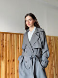 Retrobird Tasarım İngiliz Pelerin Model Trenchcoat Ceket Kadın Duman Renkli