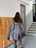 Retrobird Tasarım İngiliz Pelerin Model Trenchcoat Ceket Kadın Duman Renkli