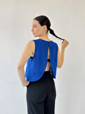 Retrobird Sırtı Açık Kısa Üst Kadın Saks Mavi