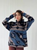 Retrobird Kalın Kaşe Kışlık Oversize Kapüşonlu Sweatshirt Unisex İndigo