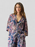 Retrobird Tasarım V Yaka Şifon Kimono Gömlek Kadın Mürdüm