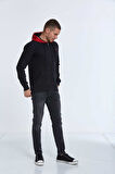 Libra Fermuarlı Kapüşonlu Erkek Sweatshirt  Siyah