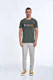 Lotus Baskılı Erkek Tişört Haki