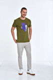 Alma Baskılı Erkek Tişört Haki