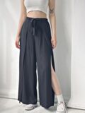 Retrobird Yırtmaç Detaylı Wide-Leg Pantolon Etek Kadın Siyah