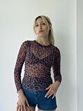 Retrobird Transparan Tül Badi Bluz Kadın Kahverengi