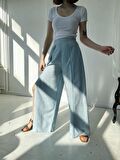 Retrobird Yırtmaç Detaylı Wide-Leg Pantolon Etek Kadın Açık Mavi