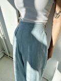 Retrobird Yırtmaç Detaylı Wide-Leg Pantolon Etek Kadın Açık Mavi