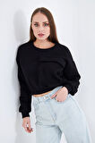 Cep Detaylı Kadın Crop Sweatshirt