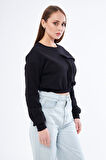 Cep Detaylı Kadın Crop Sweatshirt