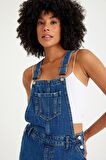 Askılı Duble Paça Denim Salopet Şort