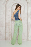 Palazzo Dizler Lazerli Denim Pantolon