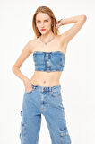 Bol Kesim Kadın Denim Kargo Pantolon