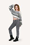 Kutaf Kadın Yüksek Bel Slim Fit Gri Kot Pantolon